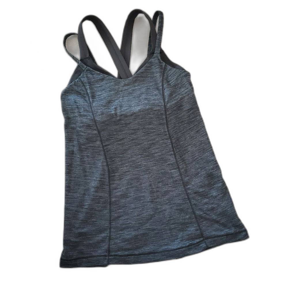 Lululemon Women's Tank Top Size 4 Green Camo Run For Gold Built in Bra Workout